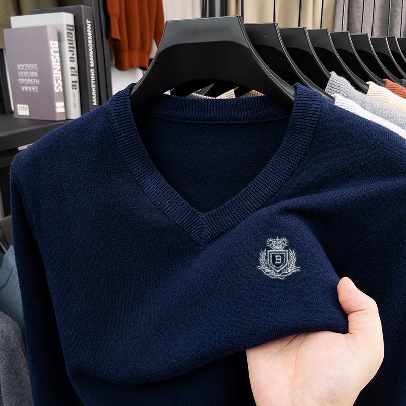 Men'S Fashion V Neck Sweater - Autumn Winter Fashion Trend V-Neck Embroidered