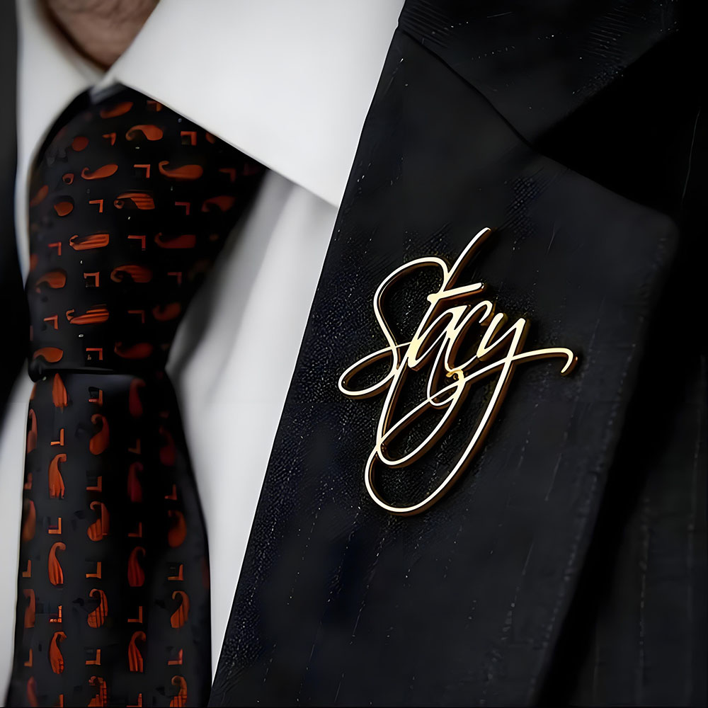 Men'S Fashion For Wedding - Custom Signature Name Lapel Pin Personalized