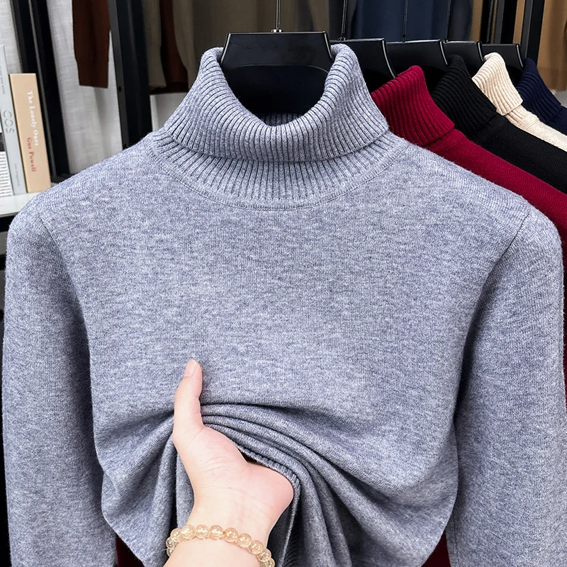 Turtleneck Sweater Men - Autumn Male Roll Neck Knitted Jumper