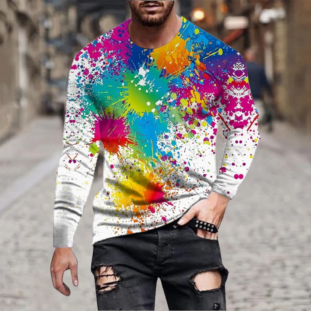 Men Rainbow Paint Splash 3D Pr - Men'S Fashion T Shirts review and price