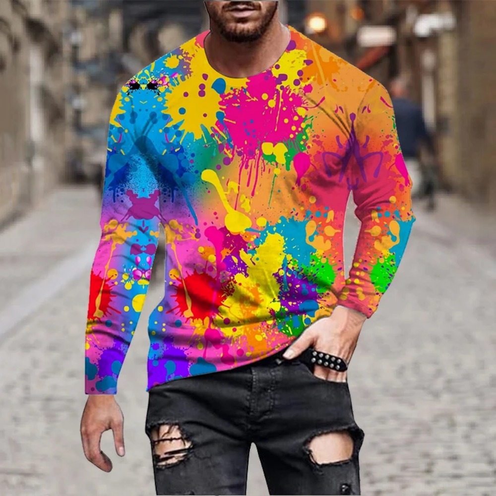 Men Rainbow Paint Splash 3D Pr - Men'S Fashion T Shirts review and price