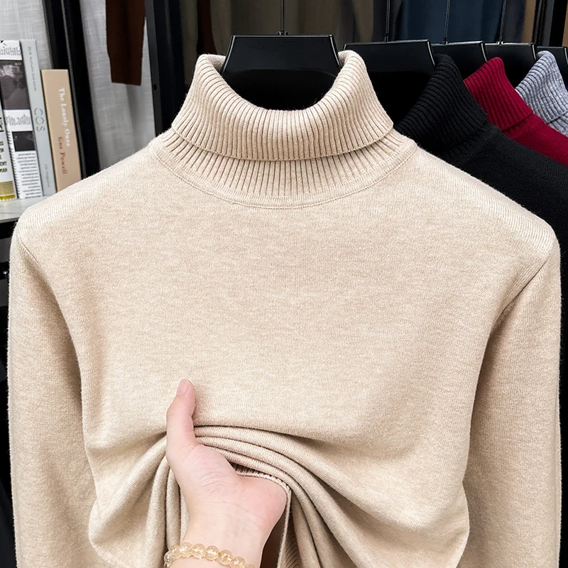 Autumn Male Roll Neck Knitted  - Turtleneck Sweater Men review and price