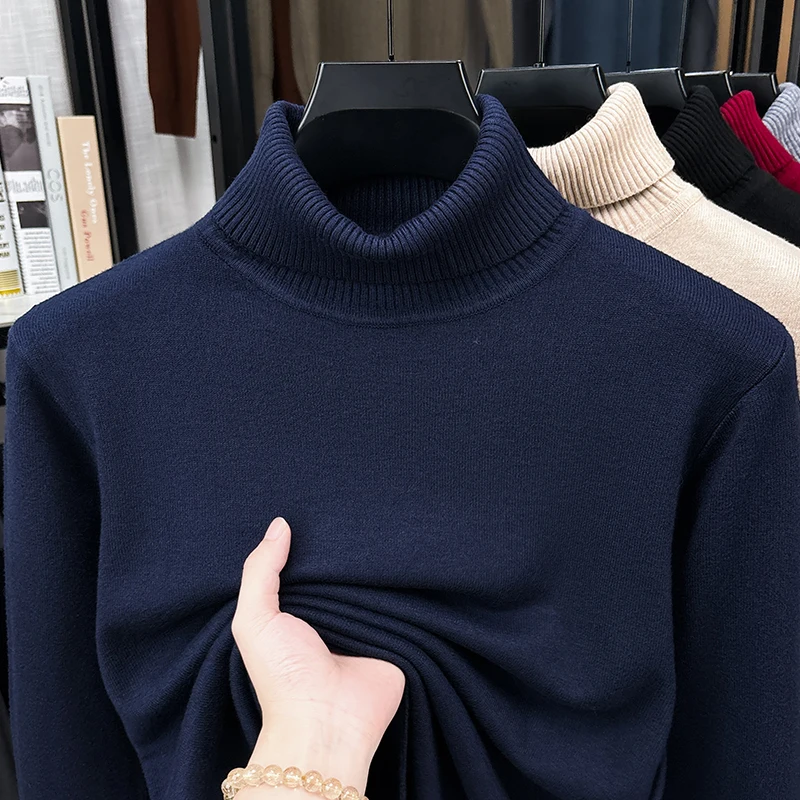 Autumn Male Roll Neck Knitted  - Turtleneck Sweater Men review and price